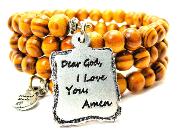 Dear God, I Love You, Amen Natural Wood Wrap Bracelet