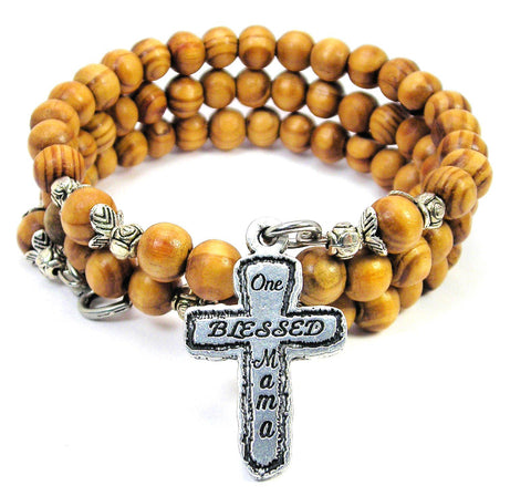 One Blessed Mama Natural Wood Wrap Bracelet