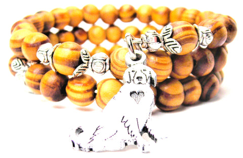 Sitting Golden Retriever Natural Wood Wrap Bracelet