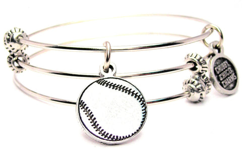 Engraved Baseball Softball Triple Style Expandable Bangle Bracelet