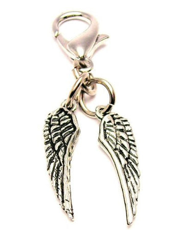 Pair Of Angel Wings Zipper Pull - American Made Pewter Zipper