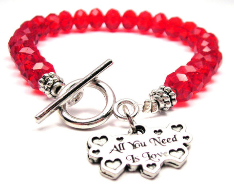All You Need Is Love Hearts Crystal Beaded Toggle Style Bracelet
