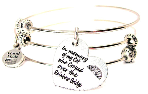 In Memory Of My Cat Who Crossed Over The Rainbow Bridge Triple Style Expandable Bangle Bracelet