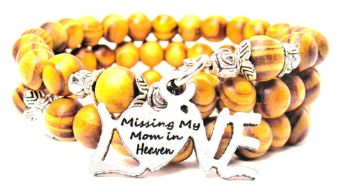 Missing My Mom In Heaven Natural Wood Wrap Bracelet