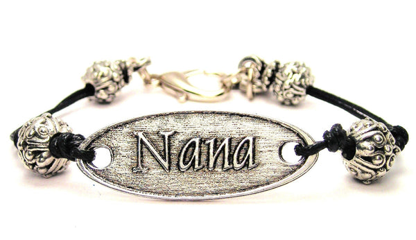 Nana Pewter Beaded Black Cord Connector Bracelet