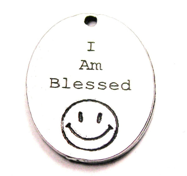 I Am Blessed With Happy Face Genuine American Pewter Charm