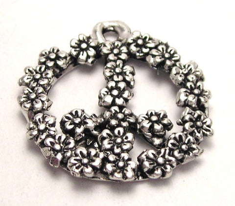 Flowered Peace Sign Genuine American Pewter Charm