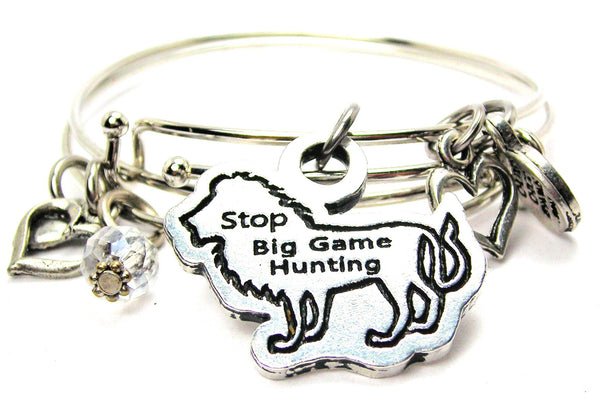 Stop Big Game Hunting On Lion Expandable Bangle Bracelet Set