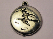 Witch Silhouette Over The Moon Genuine American Pewter Charm