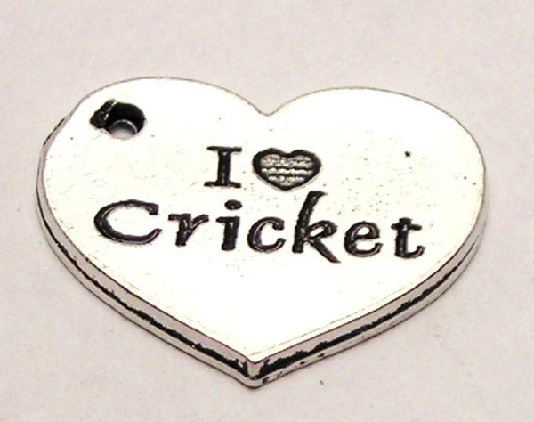 I Love Cricket Heart Genuine American Pewter Charm