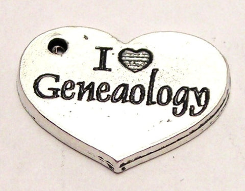 I Love Genealogy Heart Genuine American Pewter Charm