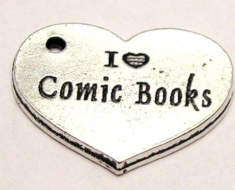 I Love Comic Books Heart Genuine American Pewter Charm