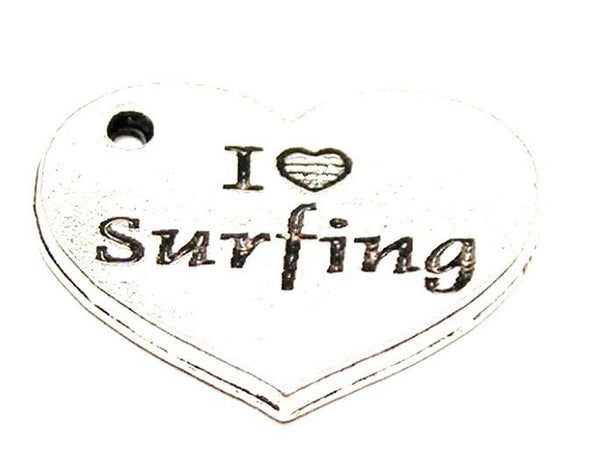 I Love Surfing Heart Genuine American Pewter Charm