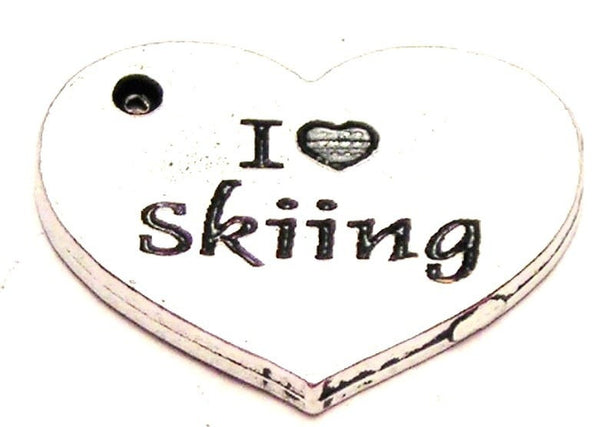 I Love Skiing Heart Genuine American Pewter Charm