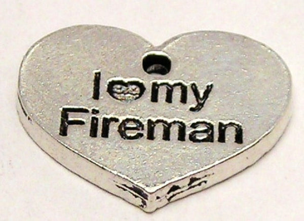 I Love My Fireman Accent Heart Genuine American Pewter Charm