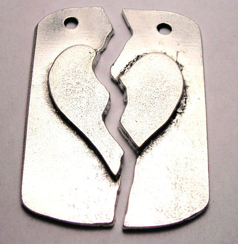 Torn Heart Dog Tags 2 Piece Set Genuine American Pewter Charm