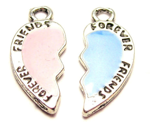 Best Friends Heart For Boy And Girl One Side Pink One Side Blue Genuine American Pewter Charm