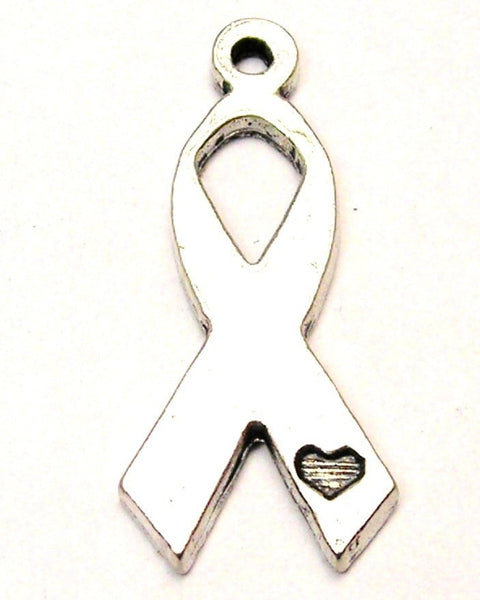 Awareness Ribbon With Little Engraved Heart Genuine American Pewter Charm