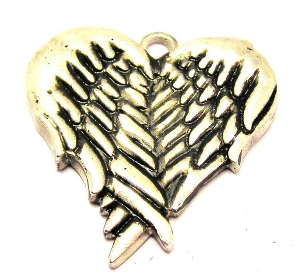 Folded Angel Wings Crossed Into A Heart Shape Genuine American Pewter Charm
