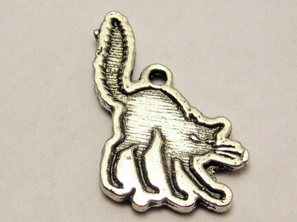 Scared Black Cat Genuine American Pewter Charm