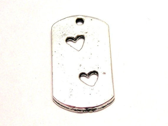 Double Hearts Lovers Dog Tags Genuine American Pewter Charm