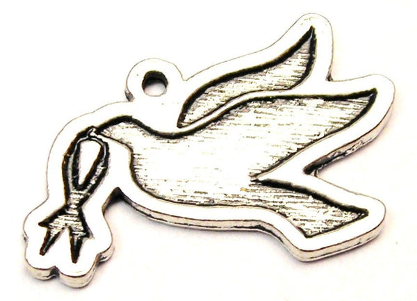 Dove With Awareness Ribbon In Mouth Genuine American Pewter Charm