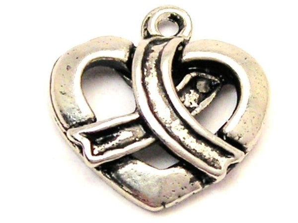 Heart With Awareness Wrapped Around It Genuine American Pewter Charm