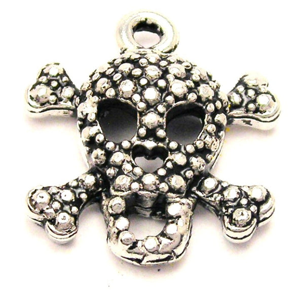 Skull And Crossbones Open Jaw Heart Nose Genuine American Pewter Charm