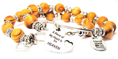 A Piece Of My Heart Is In Heaven Natural Wood Double Bangle Set