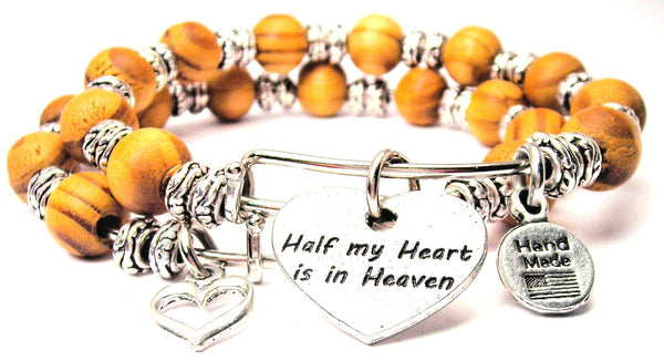 Half My Heart Is In Heaven Natural Wood Double Bangle Set