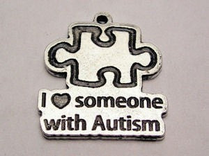 I Love Someone With Autism With Puzzle Piece Genuine American Pewter Charm