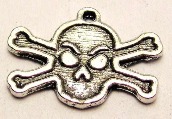 Skull And Crossbones With Evil Eyebrows Genuine American Pewter Charm