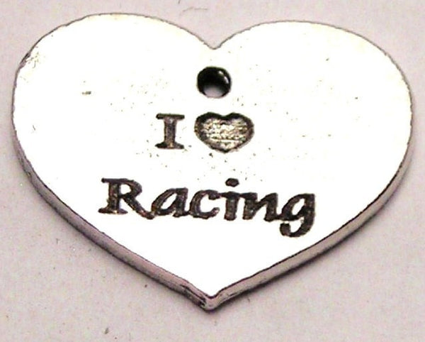 I Love Racing Accent Heart Genuine American Pewter Charm