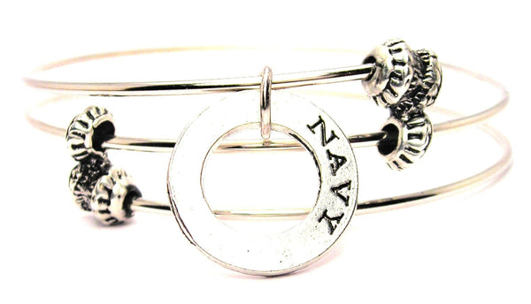 Navy Affirmation Ring Triple Style Expandable Bangle Bracelet