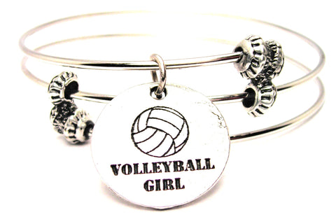 Volleyball Girl Circle Triple Style Expandable Bangle Bracelet