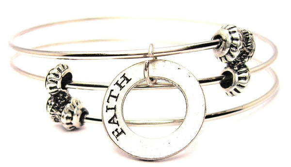 Faith Affirmation Ring Triple Style Expandable Bangle Bracelet