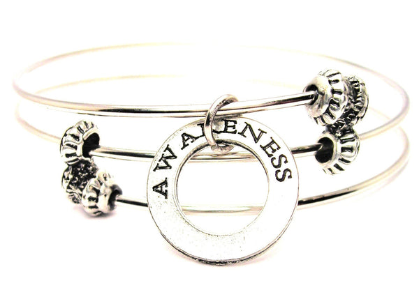 Awareness Affirmation Ring Triple Style Expandable Bangle Bracelet