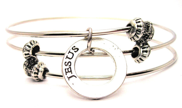 Jesus Affirmation Ring Triple Style Expandable Bangle Bracelet