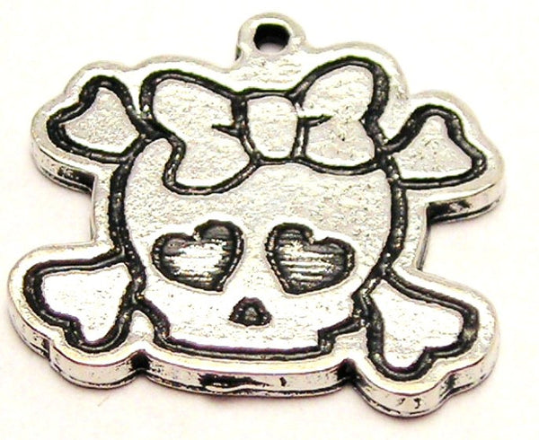 Skull Crossbones With Bow And Heart Eyes Genuine American Pewter Charm