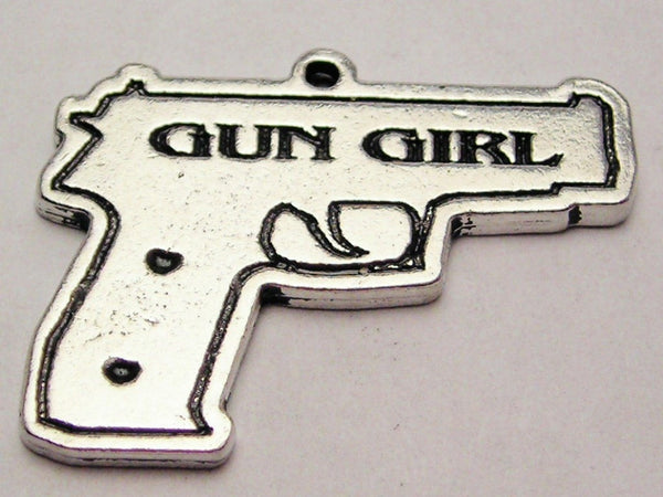 Gun Girl With Little Hearts Genuine American Pewter Charm