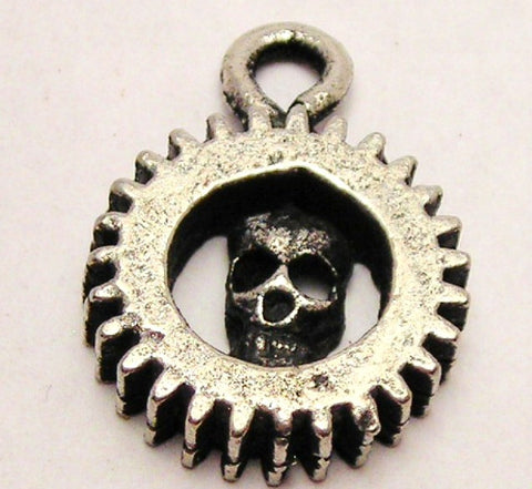 Steampunk Gear With Center Skull Charm Genuine American Pewter Charm