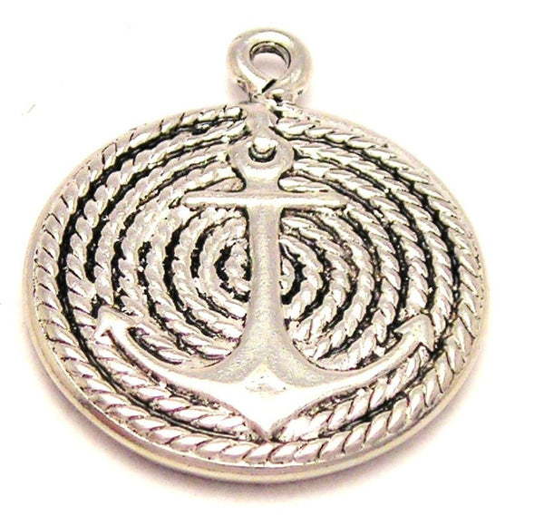 Anchor On Curled Rope Genuine American Pewter Charm