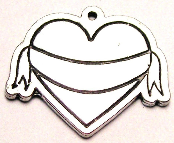 Heart With Blank Banner Genuine American Pewter Charm