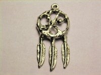 Dream Catcher Pendant With Three Feathers Genuine American Pewter Charm