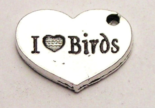 I Love Birds Accent Heart Genuine American Pewter Charm