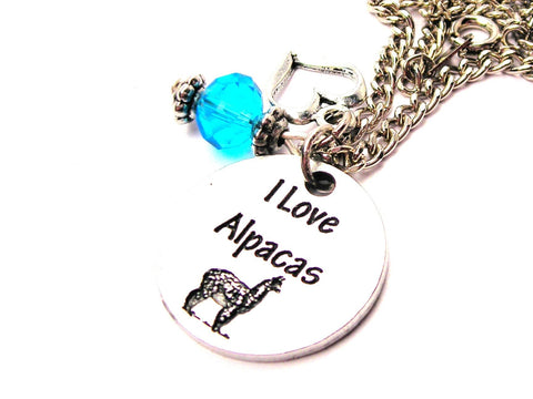 I Love Alpacas Circle Necklace with Small Heart