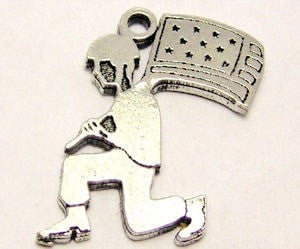 Kneeling Soldier With American Flag Military Genuine American Pewter Charm