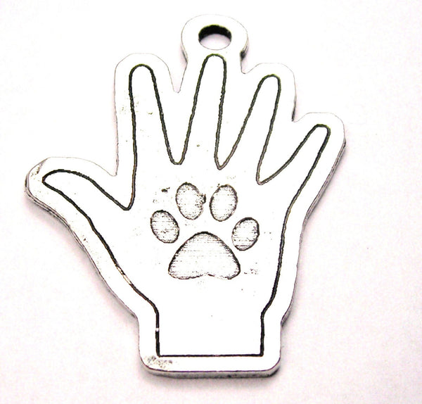 Large Put Your Paw In My Hand Genuine American Pewter Charm