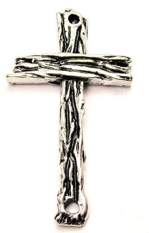 Wooden Look Cross With 2 Holes Genuine American Pewter Charm