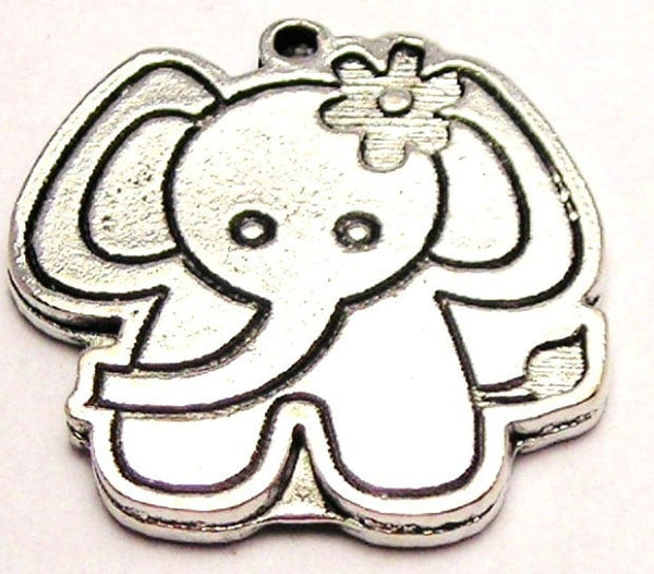 Baby Girl Elephant With Flower In Her Hair Genuine American Pewter Charm